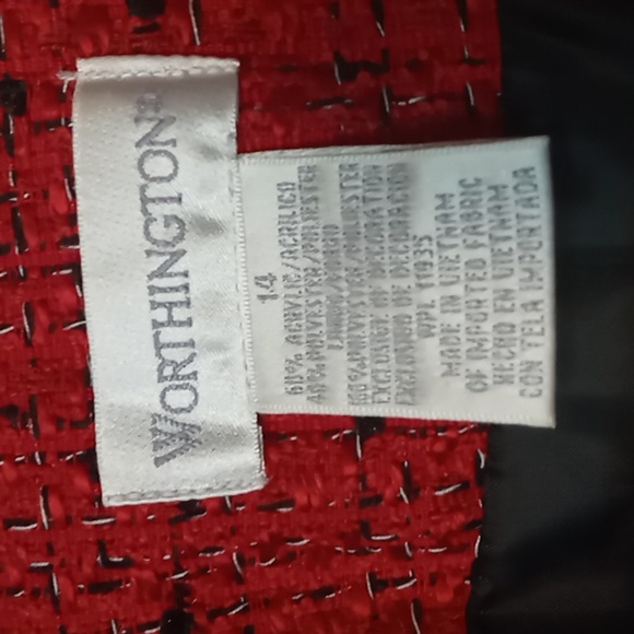 Worthington Red/Black Woven Style Blazer w Black Twill Embellishment Pin Size 14 - Picture 7 of 8